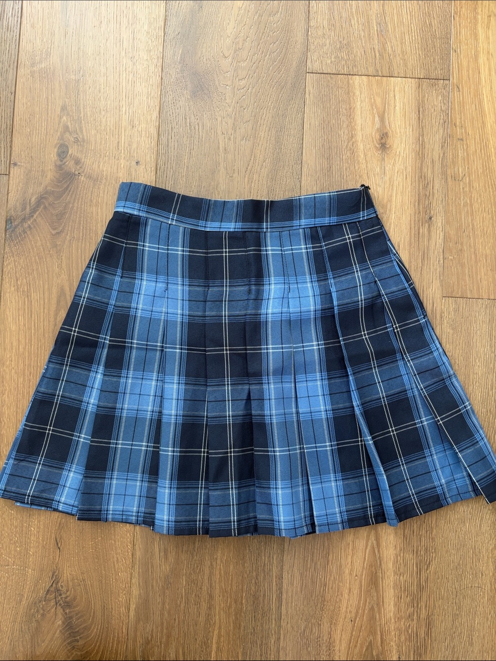 Blue Plaid Pleated Mini Skirt